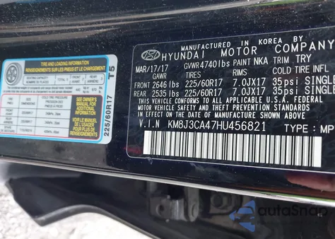 2017 Hyundai Tucson Se from USA, damaged, VIN KM8J3CA47HU456821
